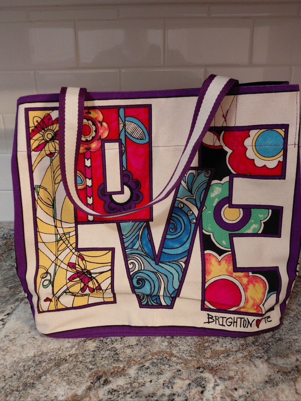 Brighton Canvas 'LOVE' Floral Tote Bag in Purple